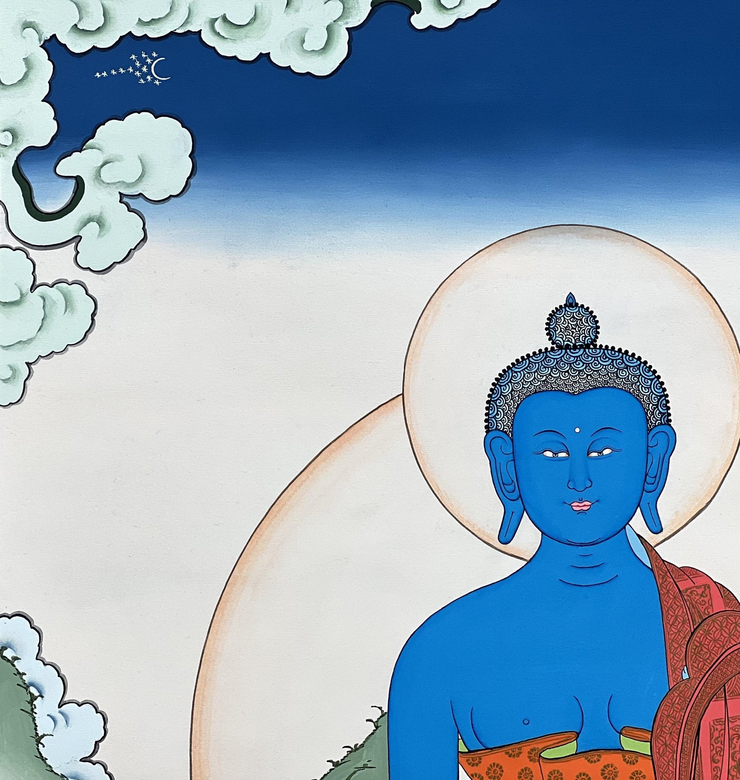 Hand-Painted Medicine Buddha Thangka Painting, Tibetan Healing Art