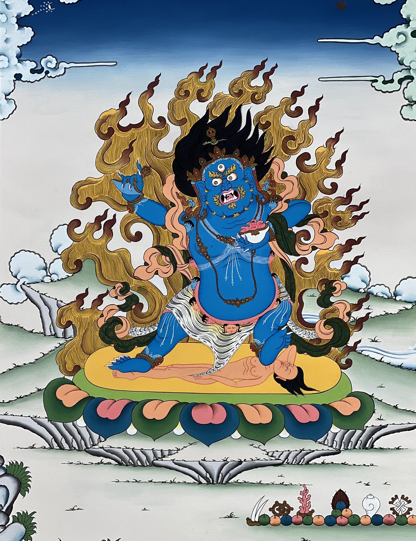 Two-Armed Mahakala Tibetan Thangka Painting • Hand-Painted Protector Deity • Himalayan Masterpiece