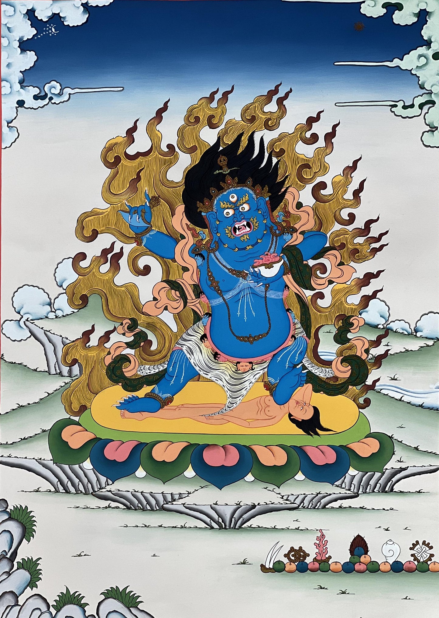 Two-Armed Mahakala Tibetan Thangka Painting • Hand-Painted Protector Deity • Himalayan Masterpiece