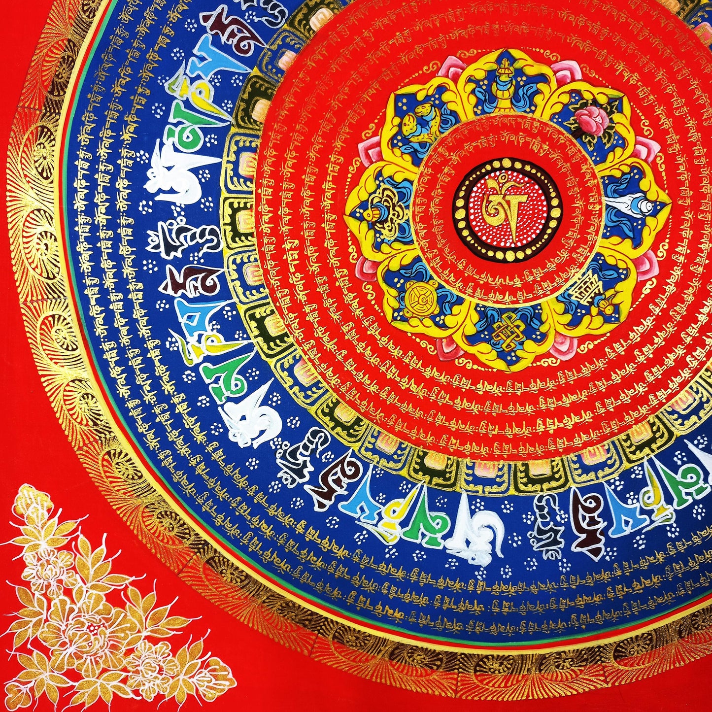 Om Mantra Mandala Thangka Painting | Hand-Painted Tibetan Meditation Art
