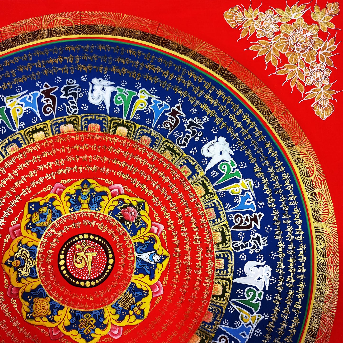 Om Mantra Mandala Thangka Painting | Hand-Painted Tibetan Meditation Art