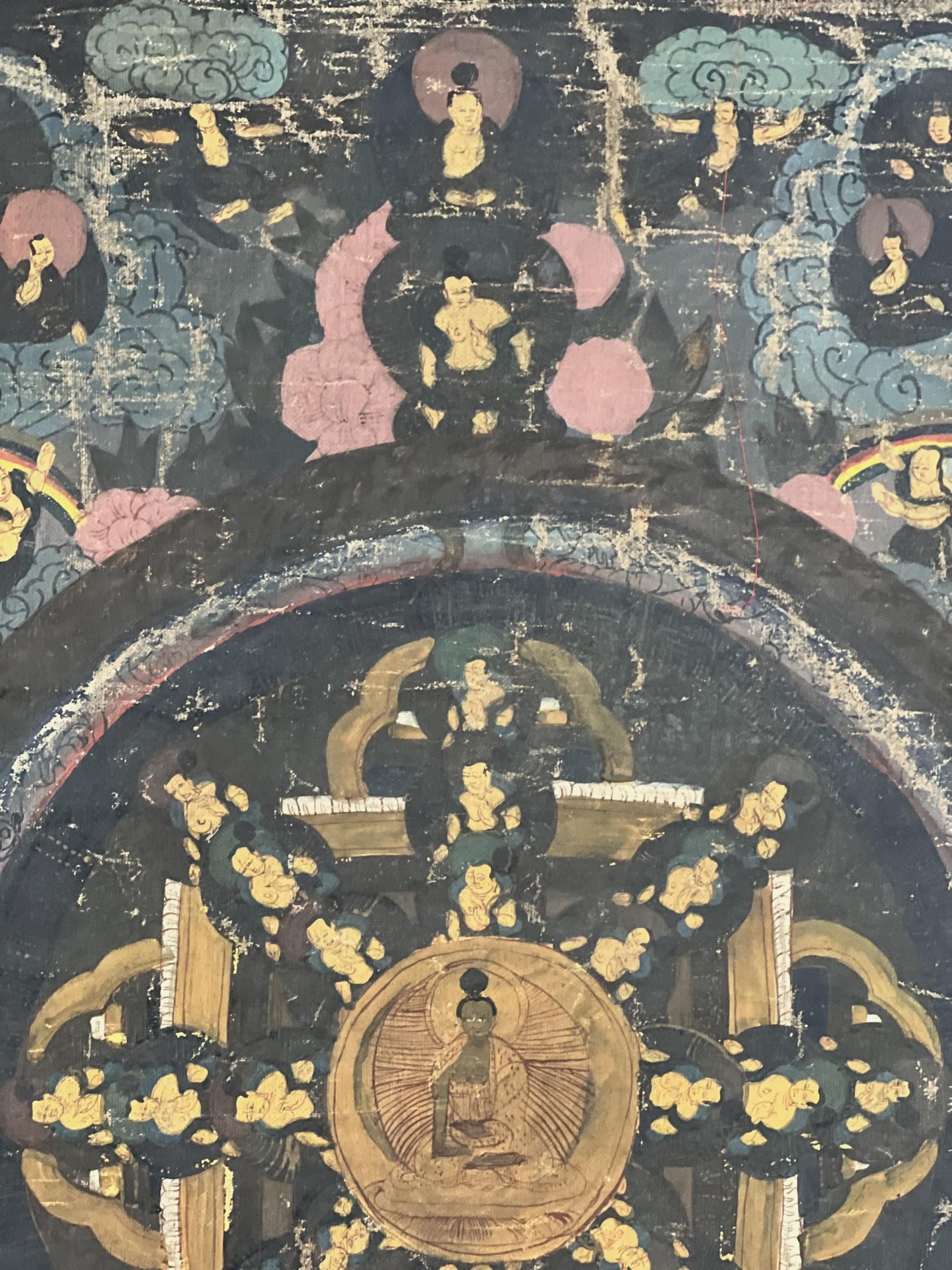 Old Buddha Life Story Mandala | Tibetan Thangka Painting, Meditation Art with Cotton Brocade