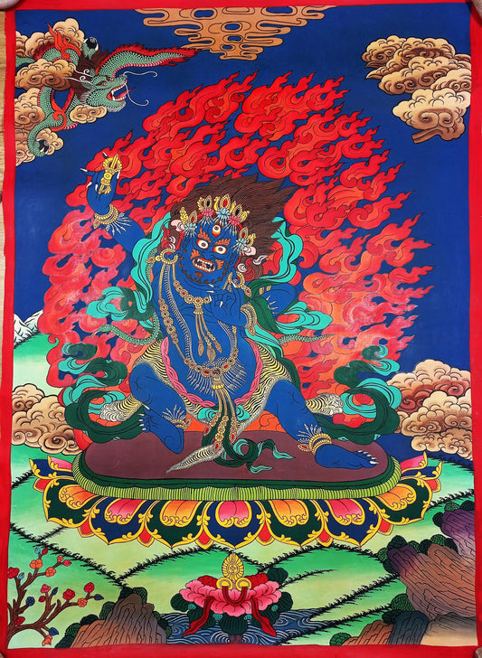 Original Hand-painted Large Masterpiece Vajarapani Dharmapala/ Sangdag Chagna Dorje Tibetan Compassion Meditation Thangka  Painting