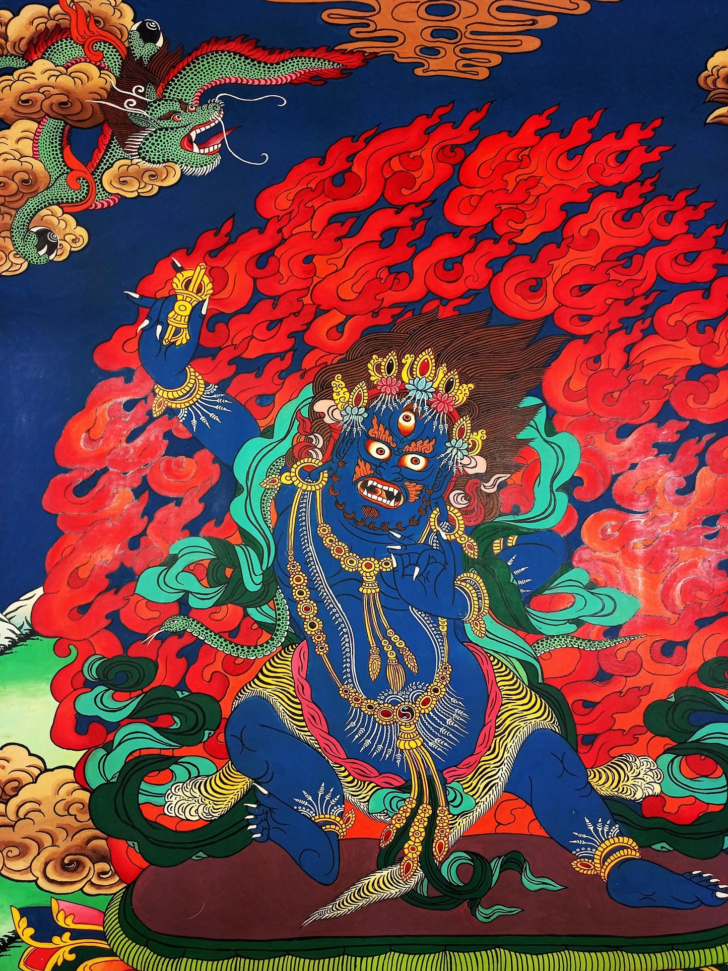 Original Hand-painted Large Masterpiece Vajarapani Dharmapala/ Sangdag Chagna Dorje Tibetan Compassion Meditation Thangka  Painting