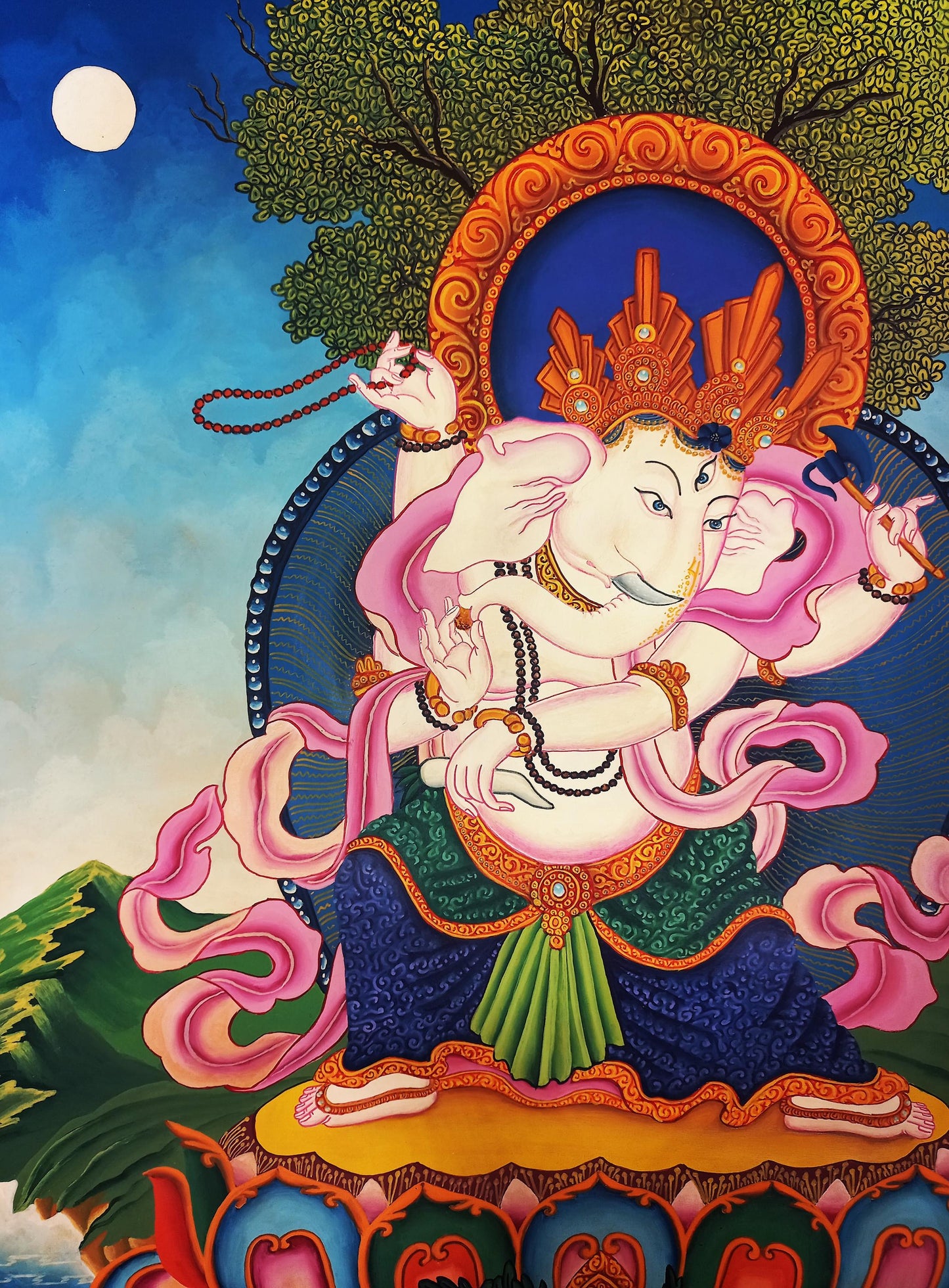 Hand-Painted Newari Ganesha Thanka Painting, Meditation Art