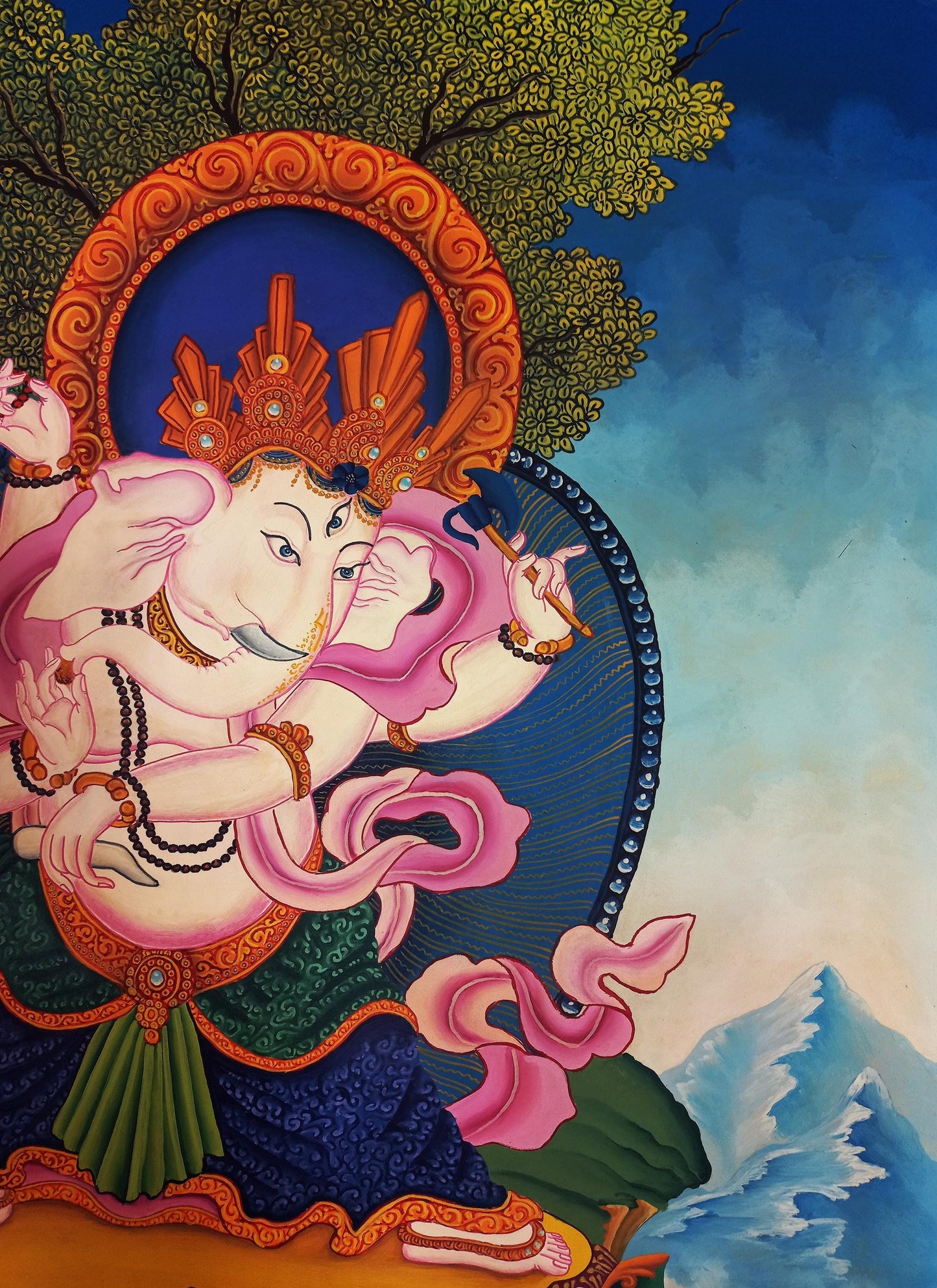 Hand-Painted Newari Ganesha Thanka Painting, Meditation Art