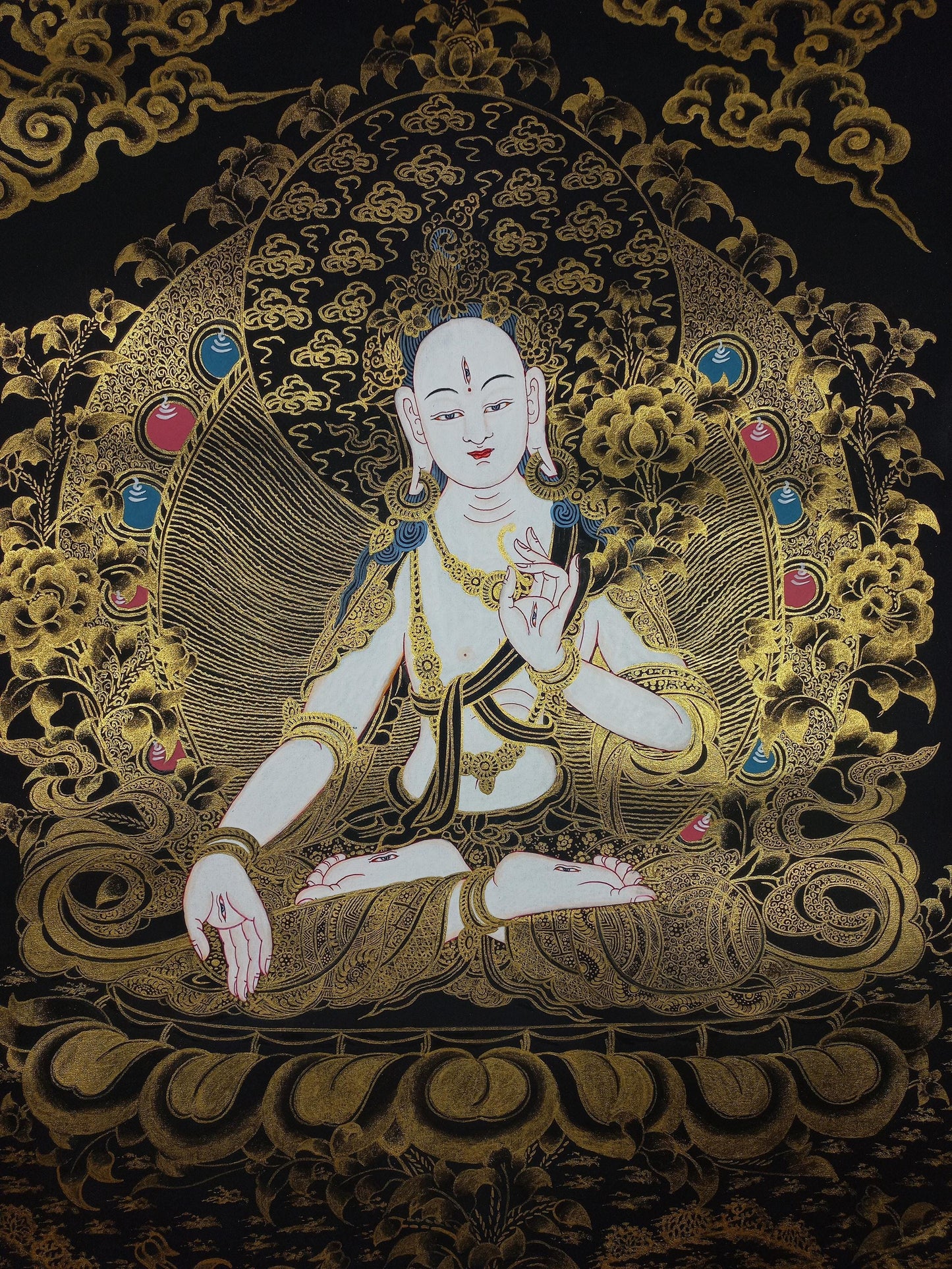 White Tara Thangka Painting, Hand-Painted Mother Goddess Art, Nepal