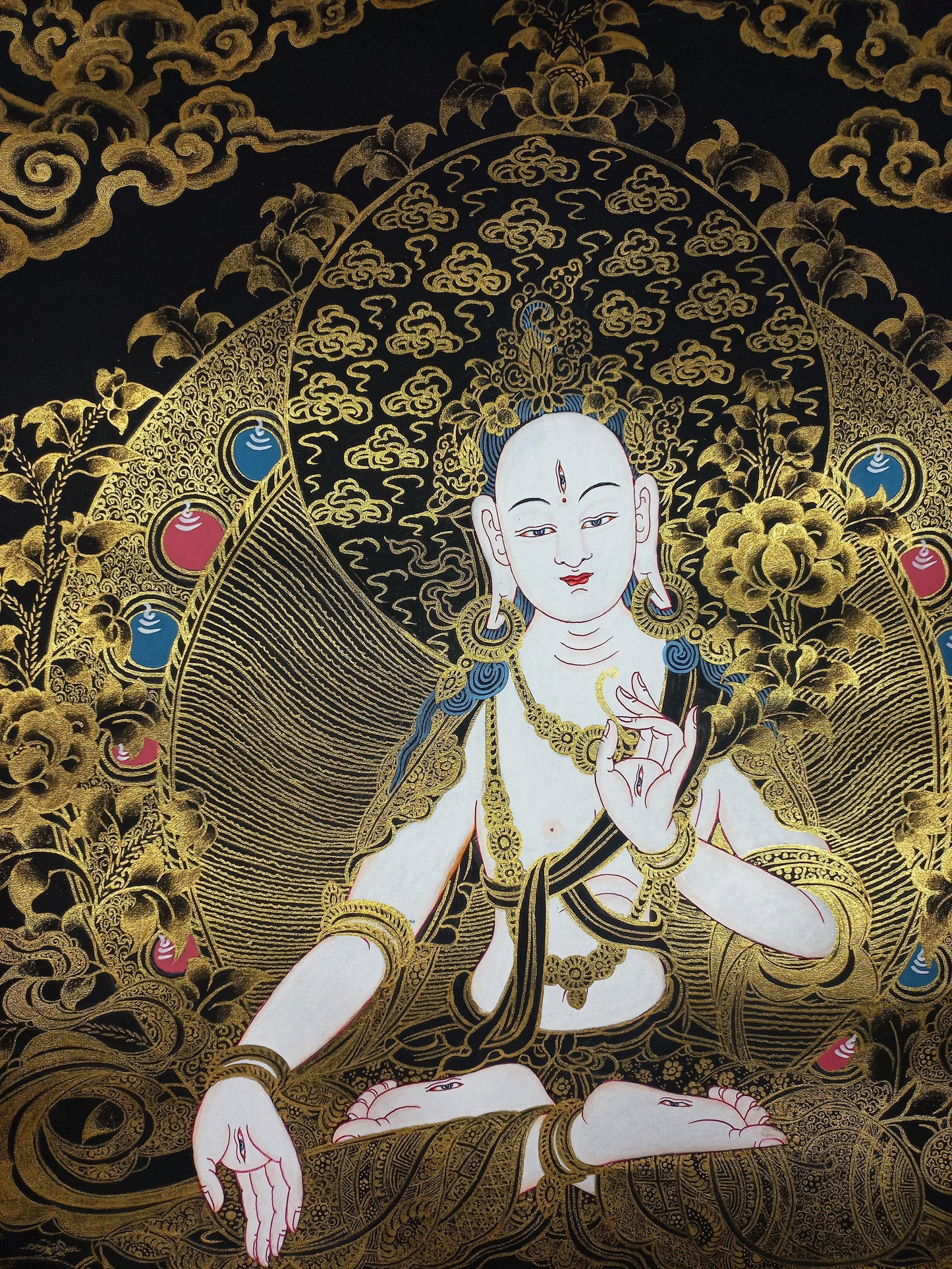 White Tara Thangka Painting, Hand-Painted Mother Goddess Art, Nepal