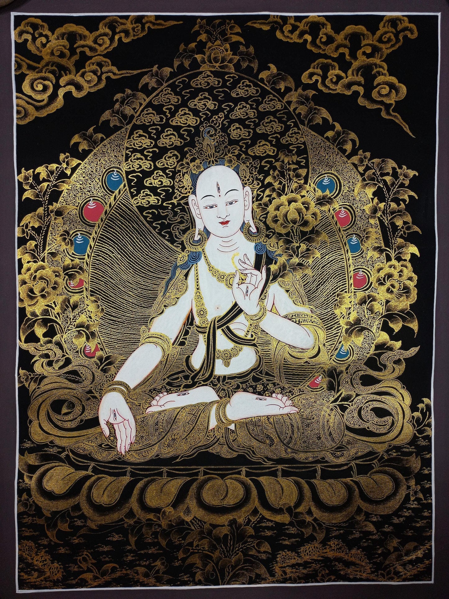 White Tara Thangka Painting, Hand-Painted Mother Goddess Art, Nepal