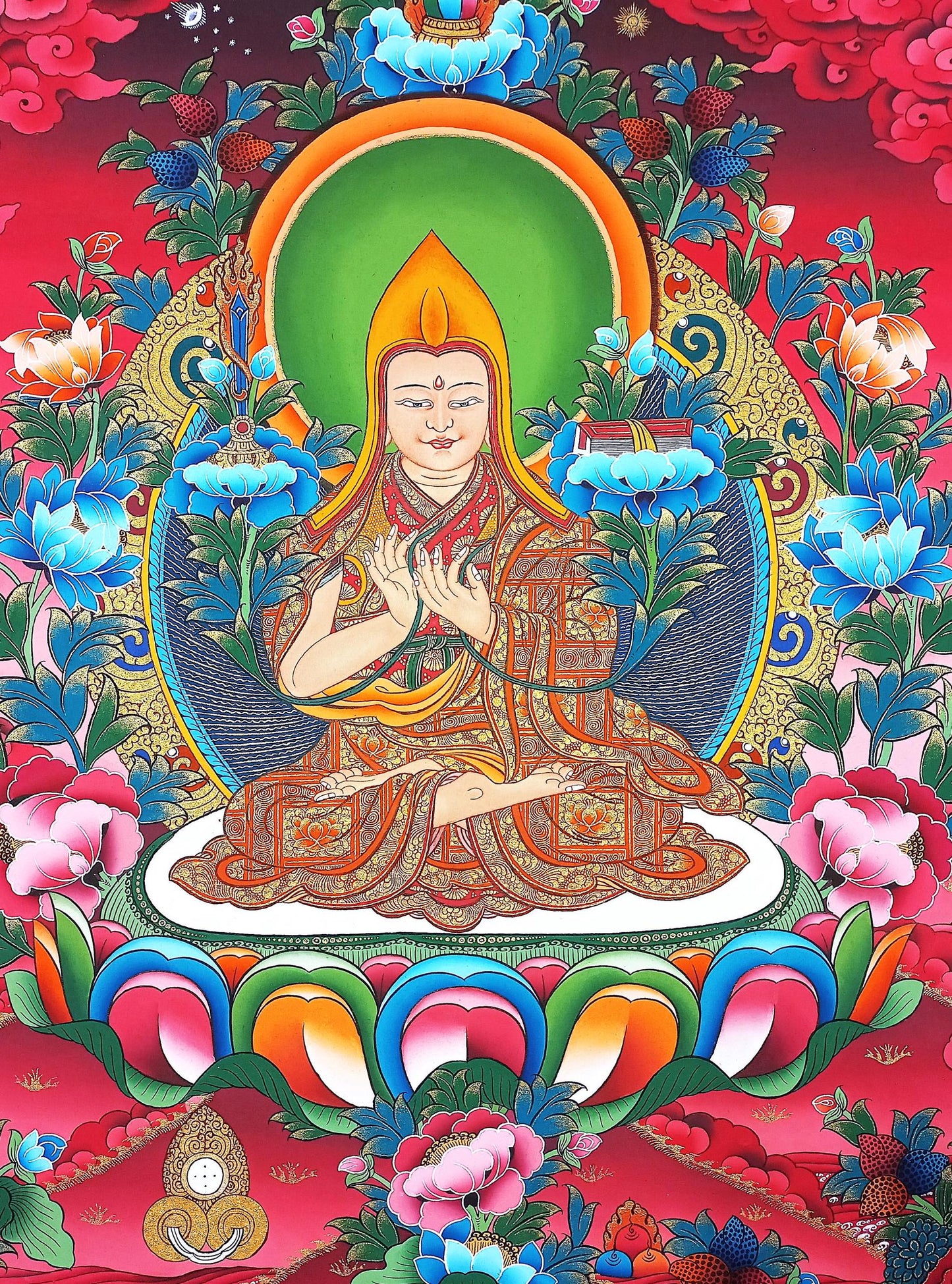 Hand-Painted Tsongkhapa Thangka Painting, Tibetan Art, Meditation Decor