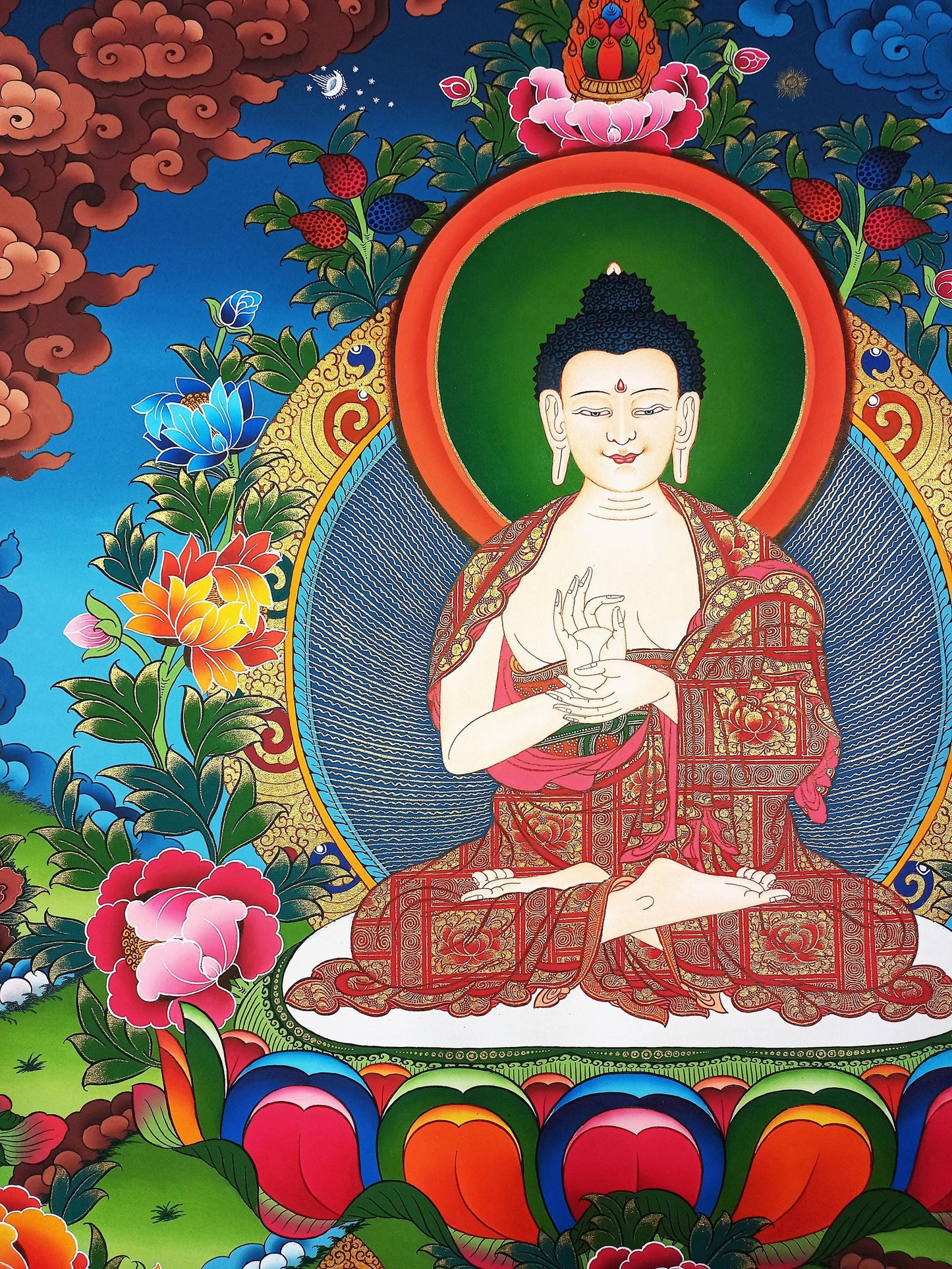 Vairocana Buddha Thangka | Hand-Painted Gold Tibetan Buddhist Art