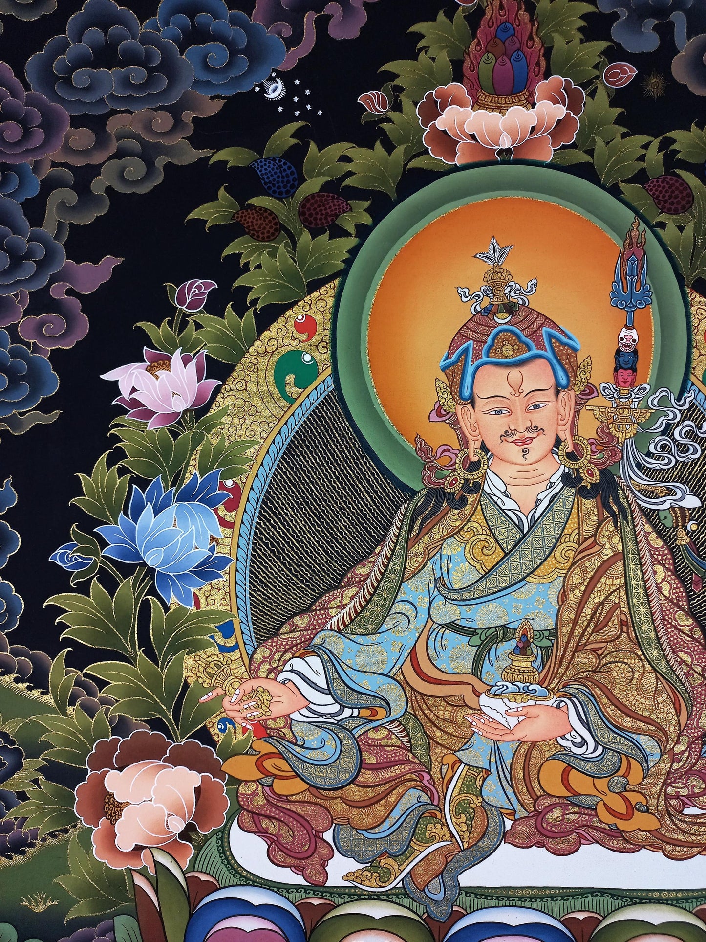 Original Hand-Painted Guru Rinpoche Thangka | Padmasambhava Gold Masterpiece | Tibetan Sacred Art