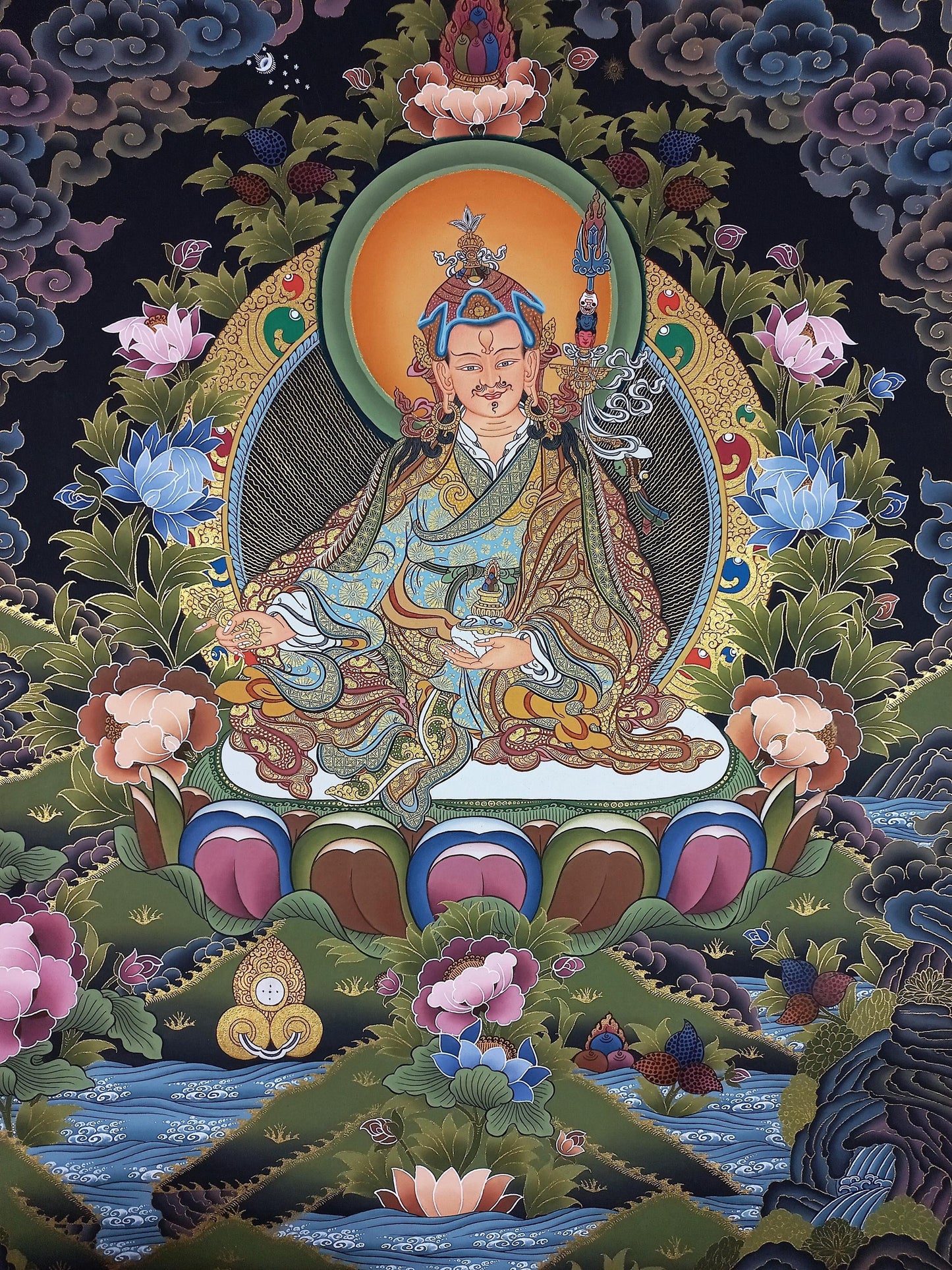 Original Hand-Painted Guru Rinpoche Thangka | Padmasambhava Gold Masterpiece | Tibetan Sacred Art