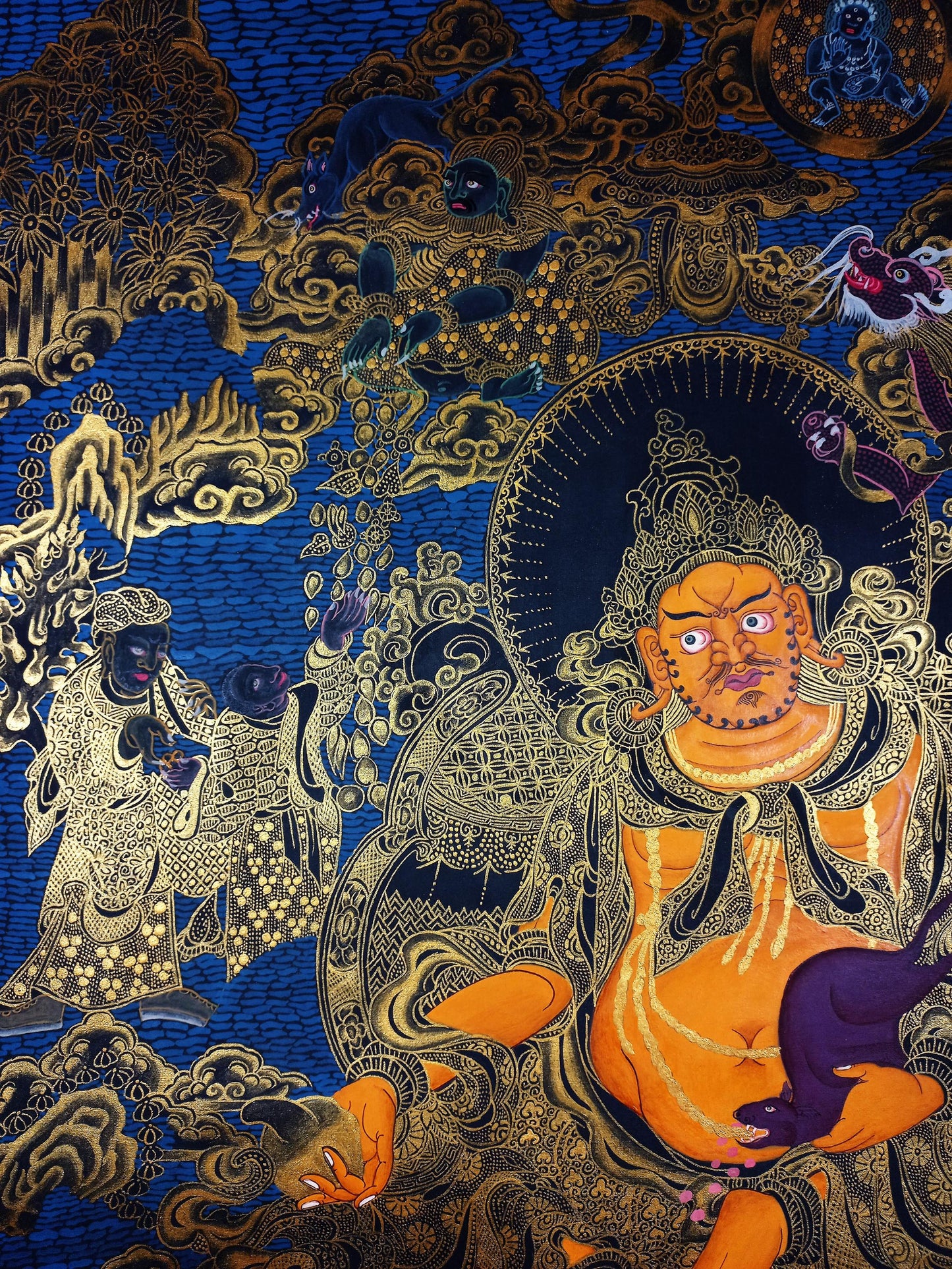 Hand-Painted Jambhala Thangka, God of Wealth Painting, Gold Tibetan Art