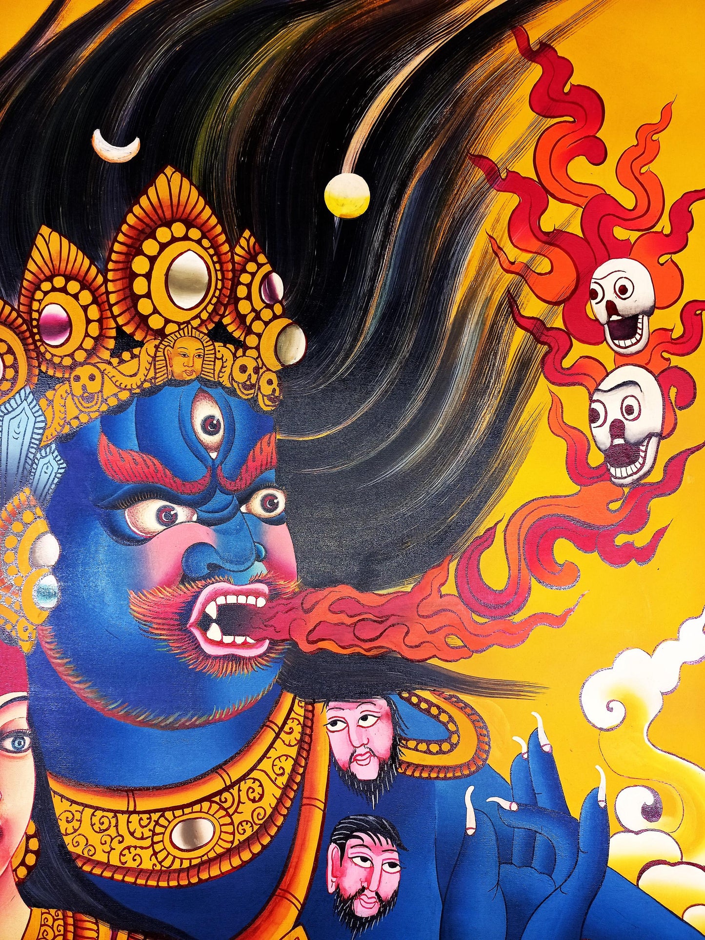 Hand-Painted Bhairava and Kumari Thangka Painting: Hindu Buddhist Art