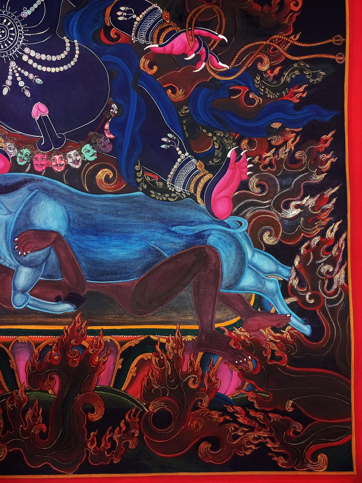 Yamantaka Thangka Painting, 24K Gold Tibetan Meditation Art