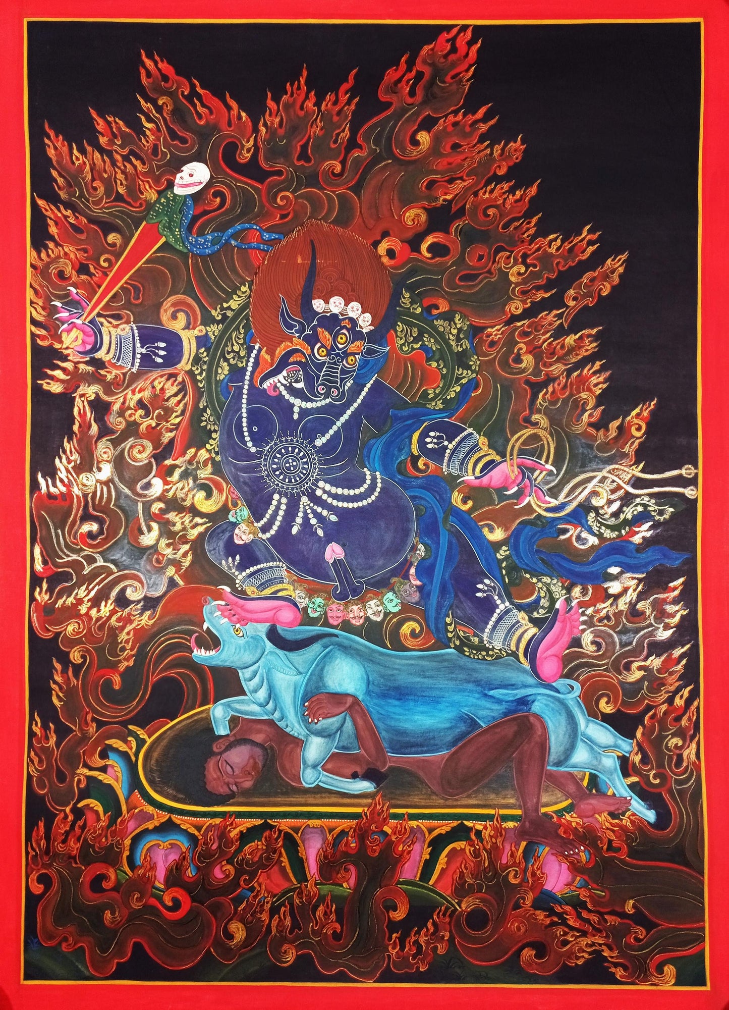 Yamantaka Thangka Painting, 24K Gold Tibetan Meditation Art