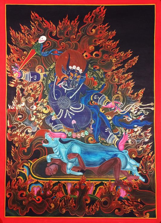 Yamantaka Thangka Painting, 24K Gold Tibetan Meditation Art