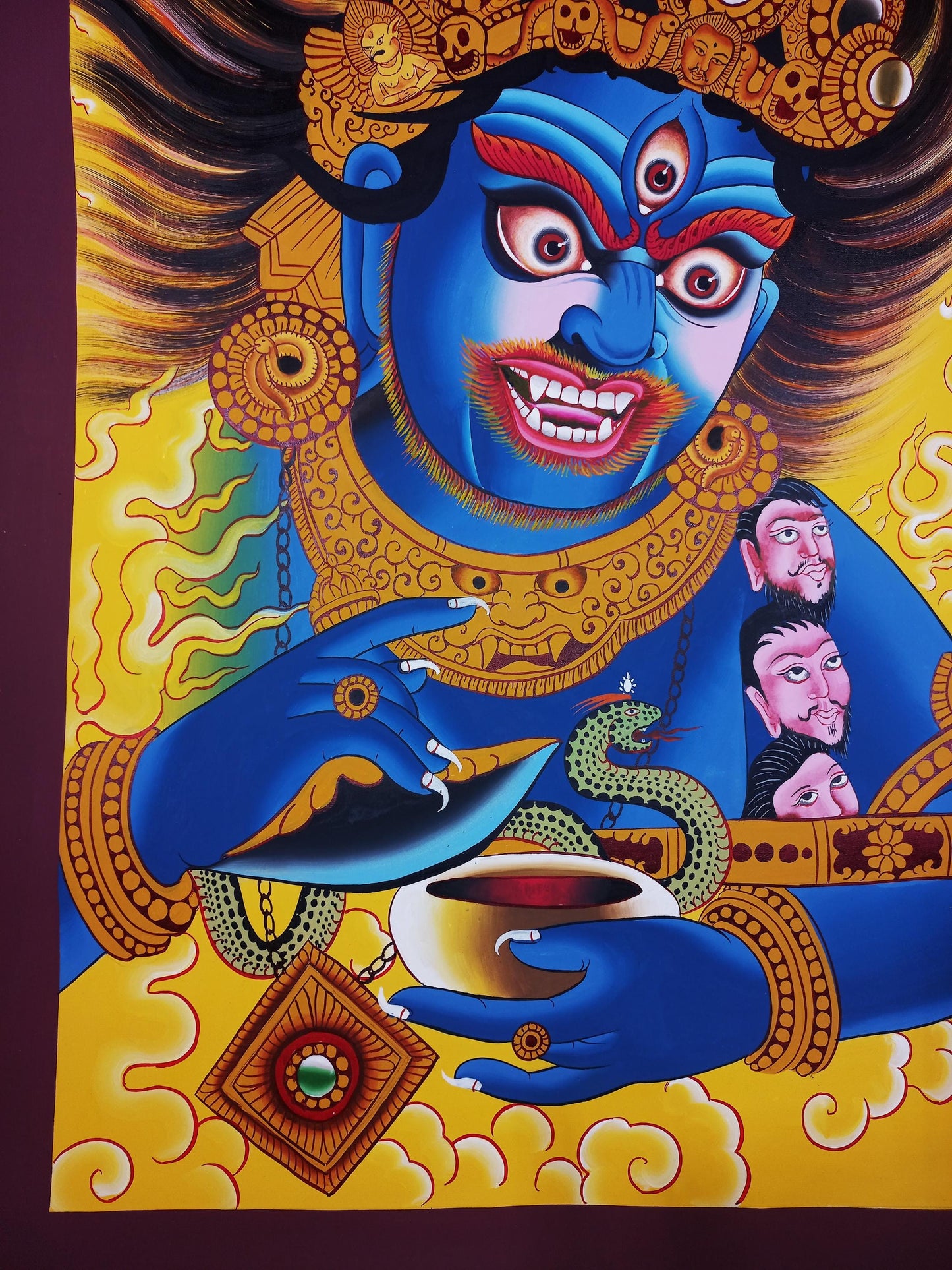 Hand Painted Bhairava Thangka, Newari Style, Tibetan Art