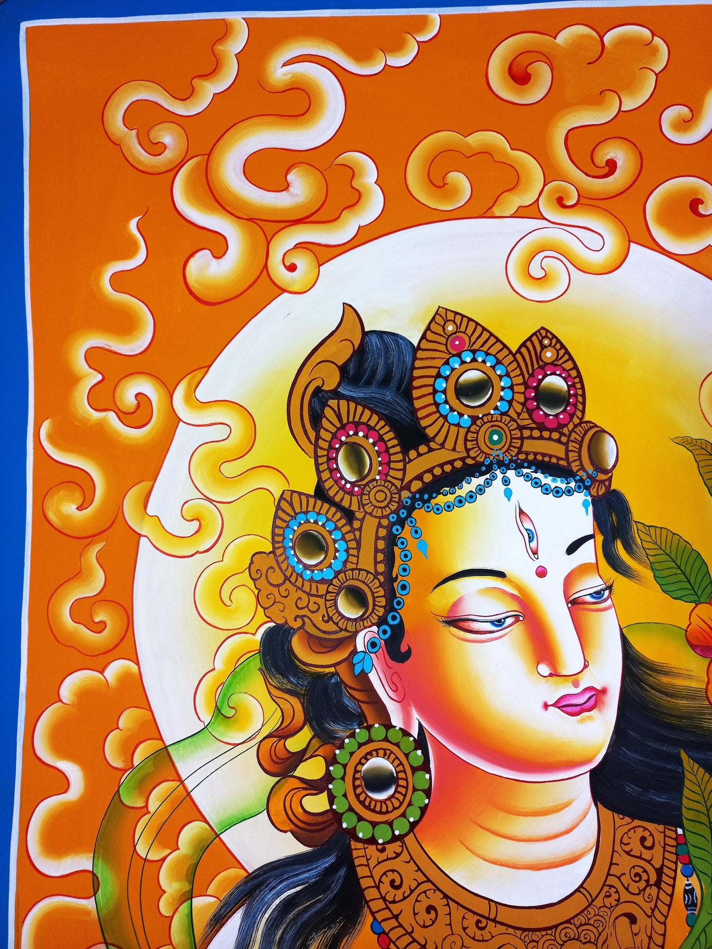 White Tara Painting, Newari Style Thangka, Handmade Cotton Canvas