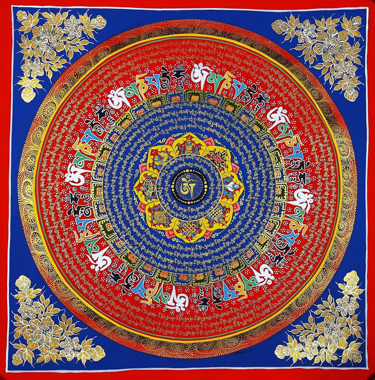 Om Mantra Mandala Thangka | Hand-Painted Tibetan Meditation Painting