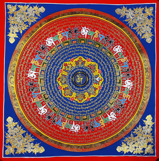Om Mantra Mandala Thangka | Hand-Painted Tibetan Meditation Painting