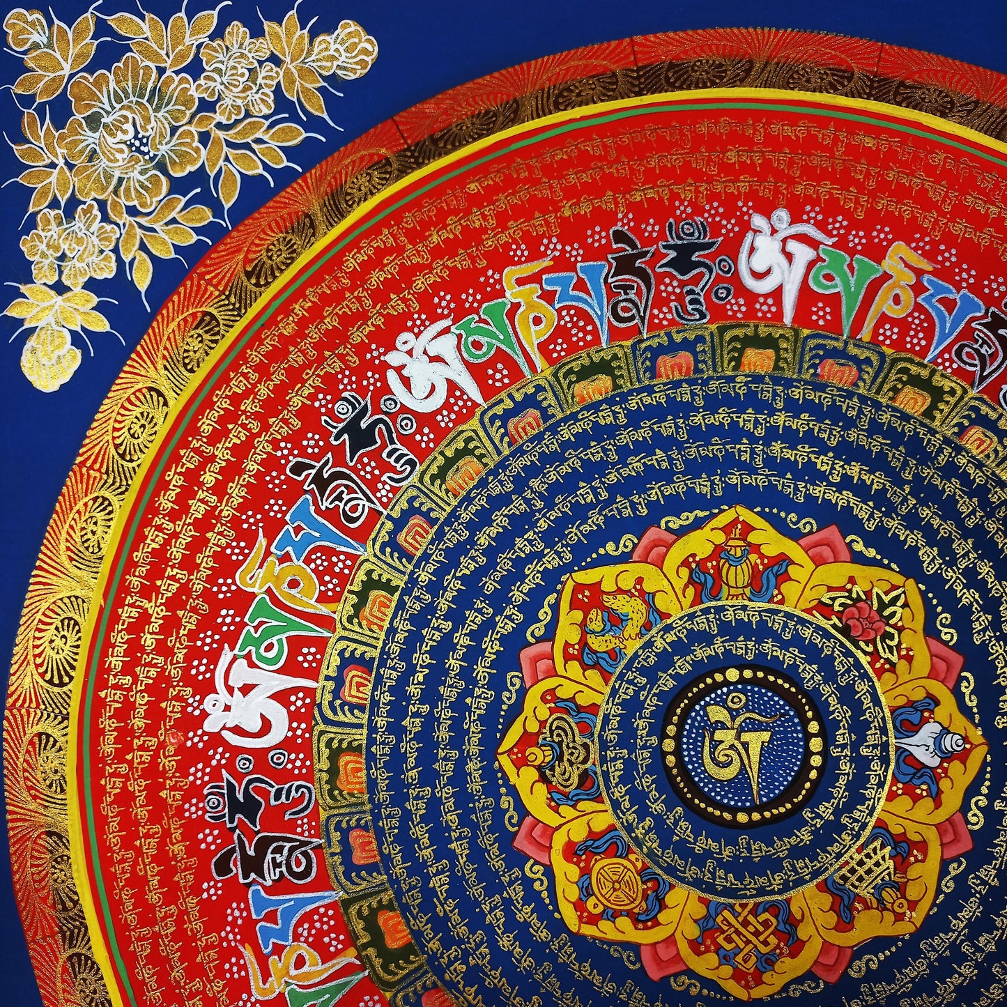 Om Mantra Mandala Thangka | Hand-Painted Tibetan Meditation Painting
