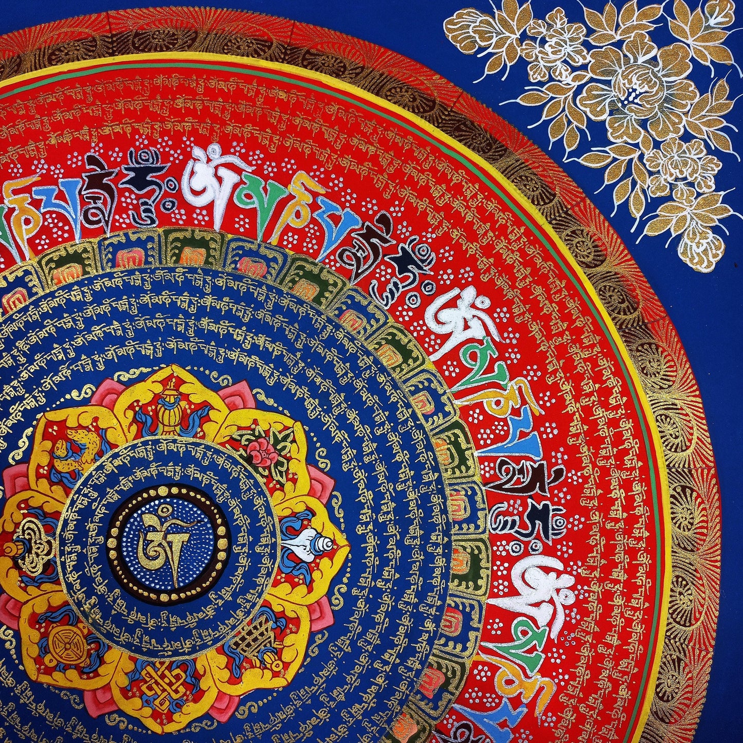 Om Mantra Mandala Thangka | Hand-Painted Tibetan Meditation Painting