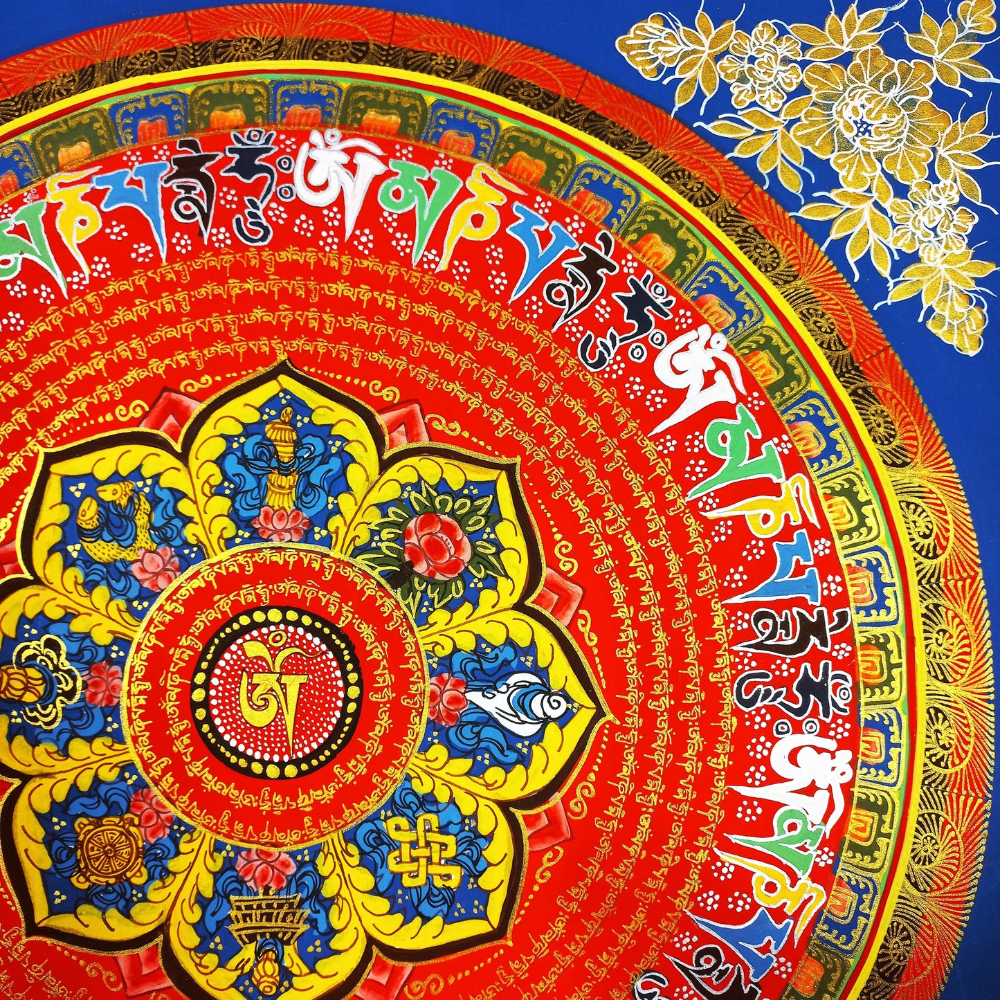 Handmade Om Mantra Mandala Thangka | Tibetan Meditation Painting