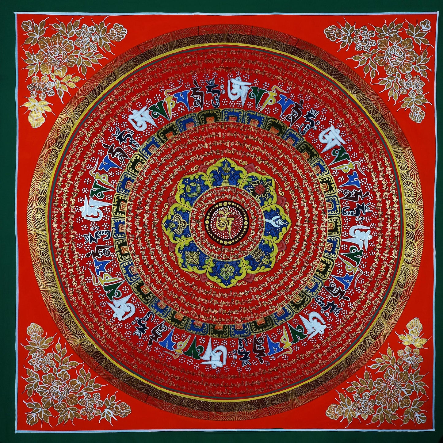 Om Mantra Mandala Thangka | Hand-Painted Tibetan Wall Art