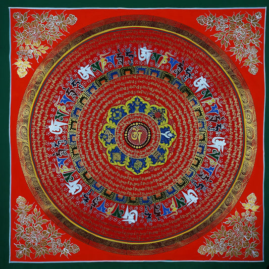 Om Mantra Mandala Thangka | Hand-Painted Tibetan Wall Art