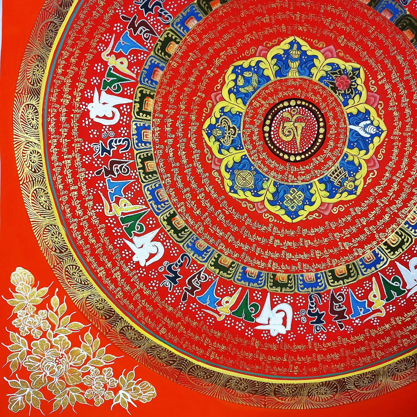 Om Mantra Mandala Thangka | Hand-Painted Tibetan Wall Art