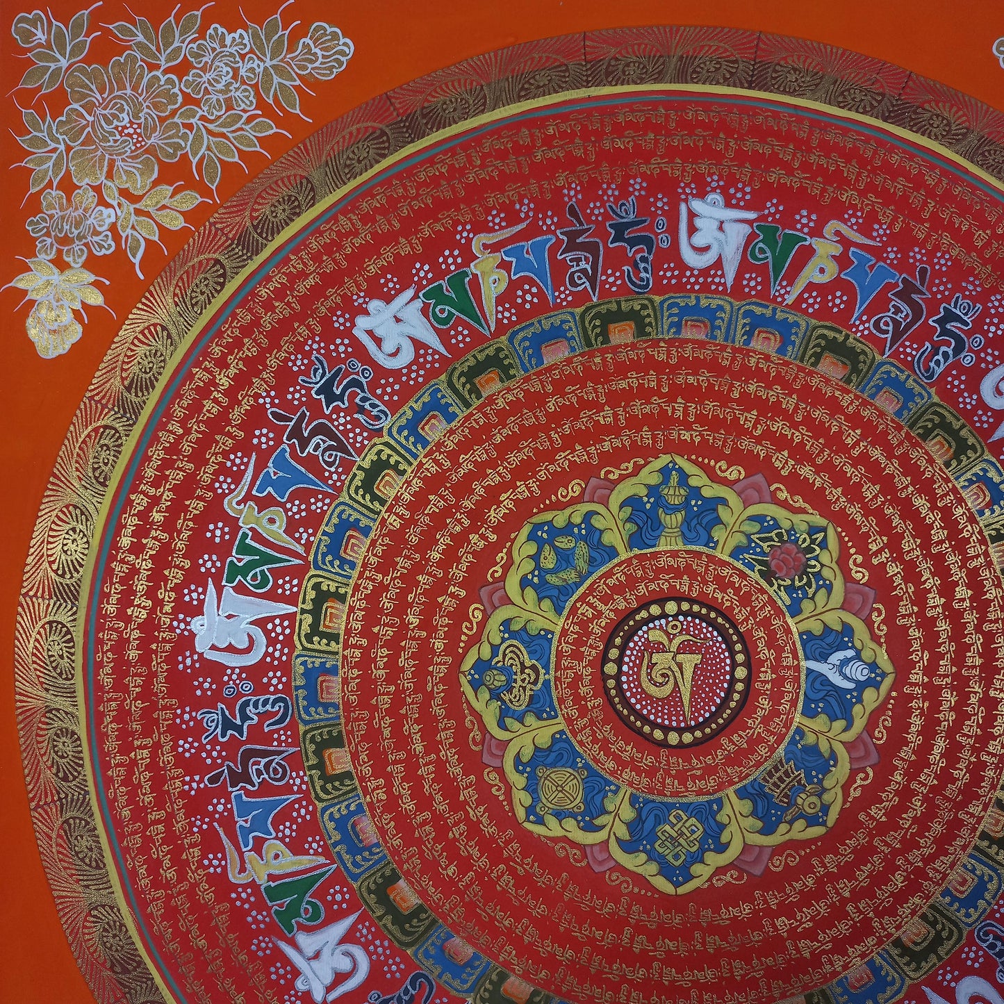 Om Mantra Mandala Thangka | Hand-Painted Tibetan Wall Art