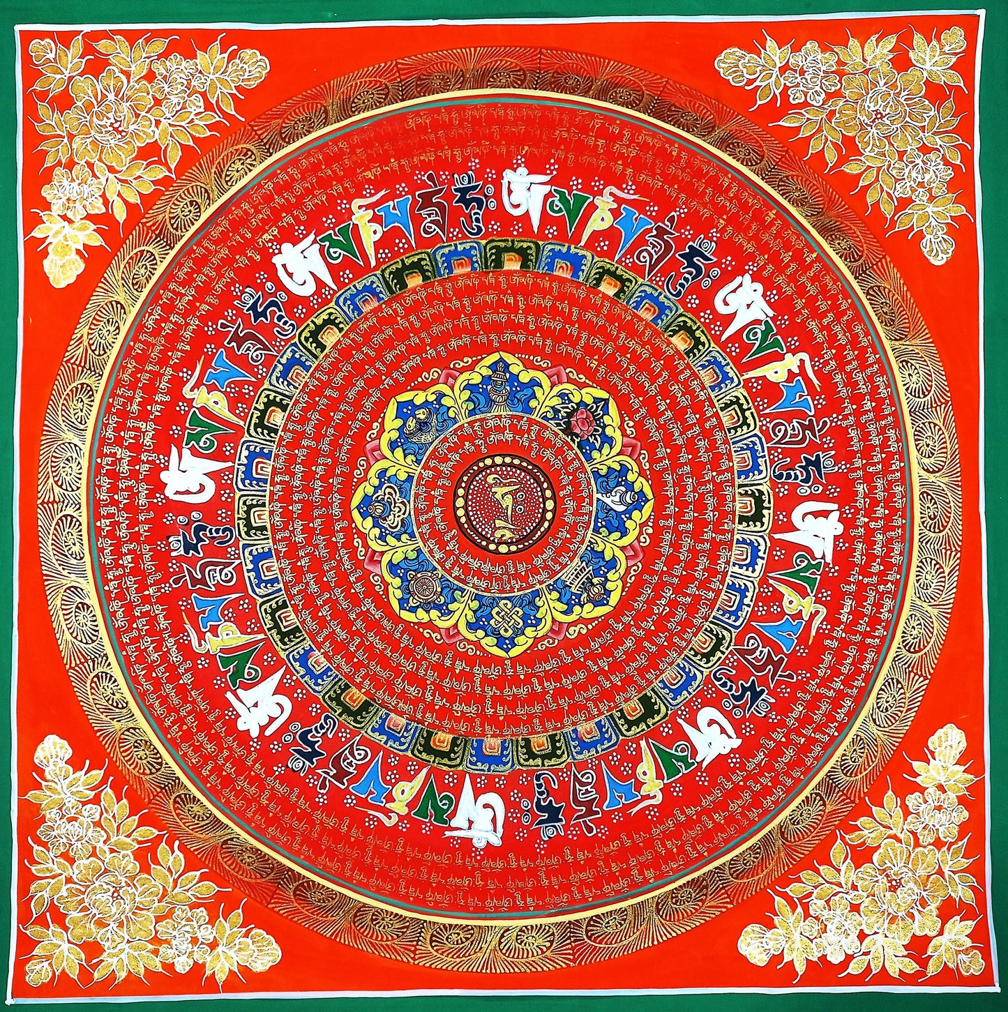 Handmade OM Mantra Mandala Thangka Painting | Tibetan Sacred Art