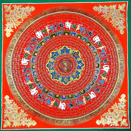 Handmade OM Mantra Mandala Thangka Painting | Tibetan Sacred Art