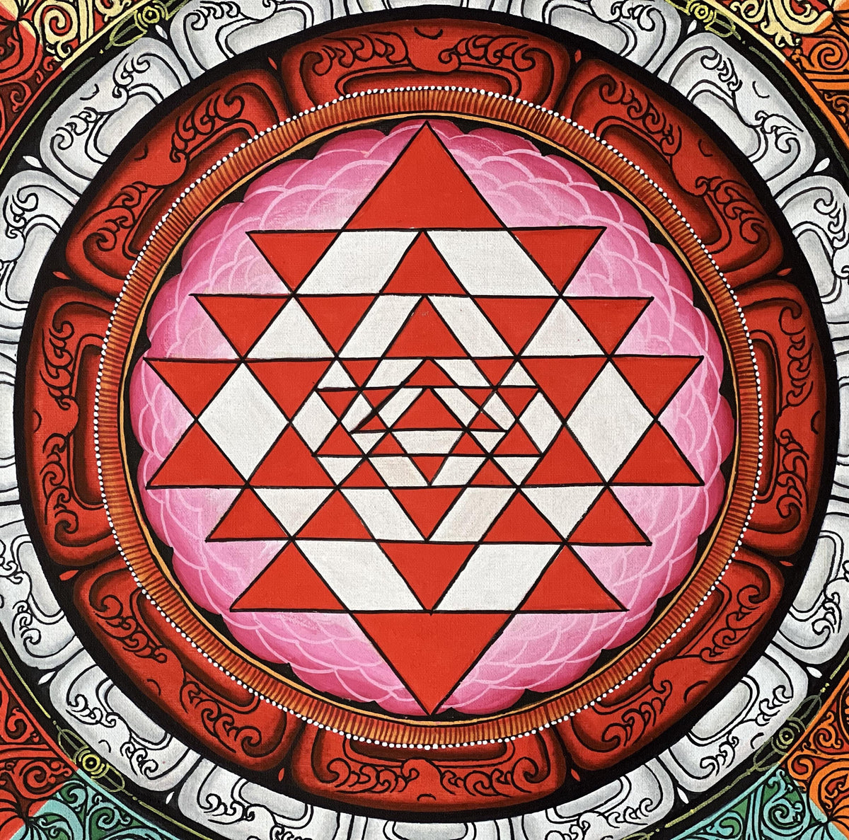 Handmade Shree Yantra Painting, Newari Thangka Art on Canvas