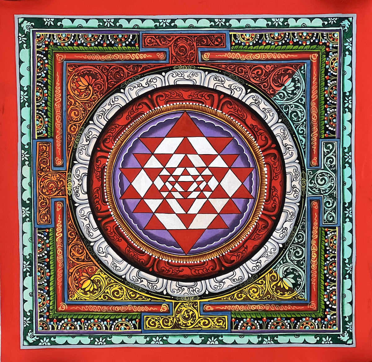 Handmade Sri Yantra Mandala Painting, Newari Thangka Art