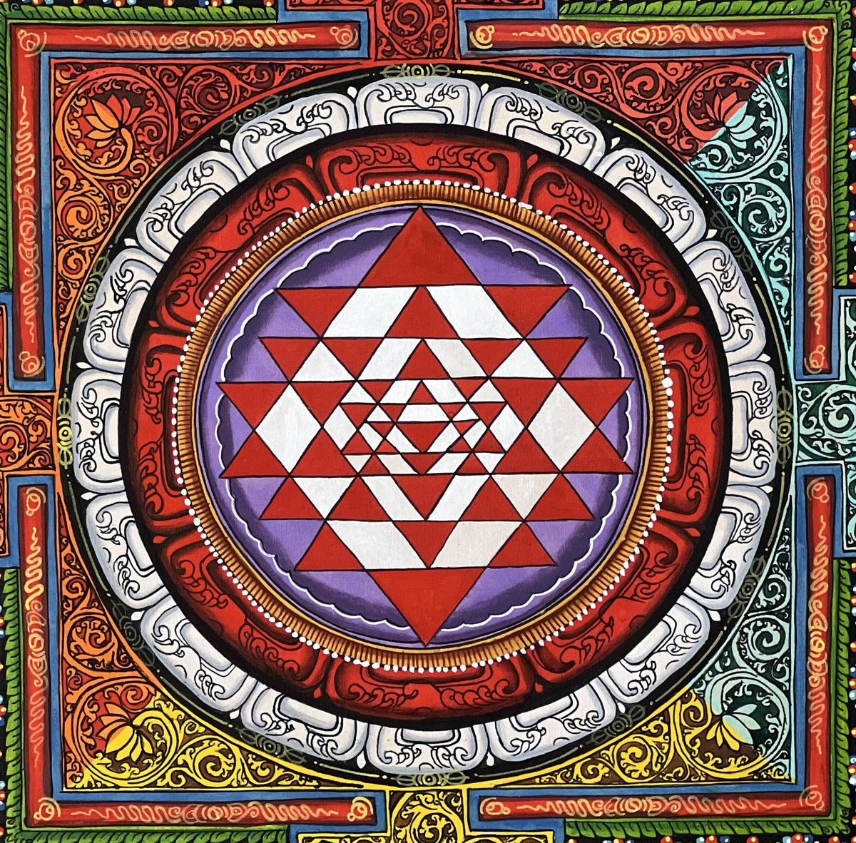 Handmade Sri Yantra Mandala Painting, Newari Thangka Art
