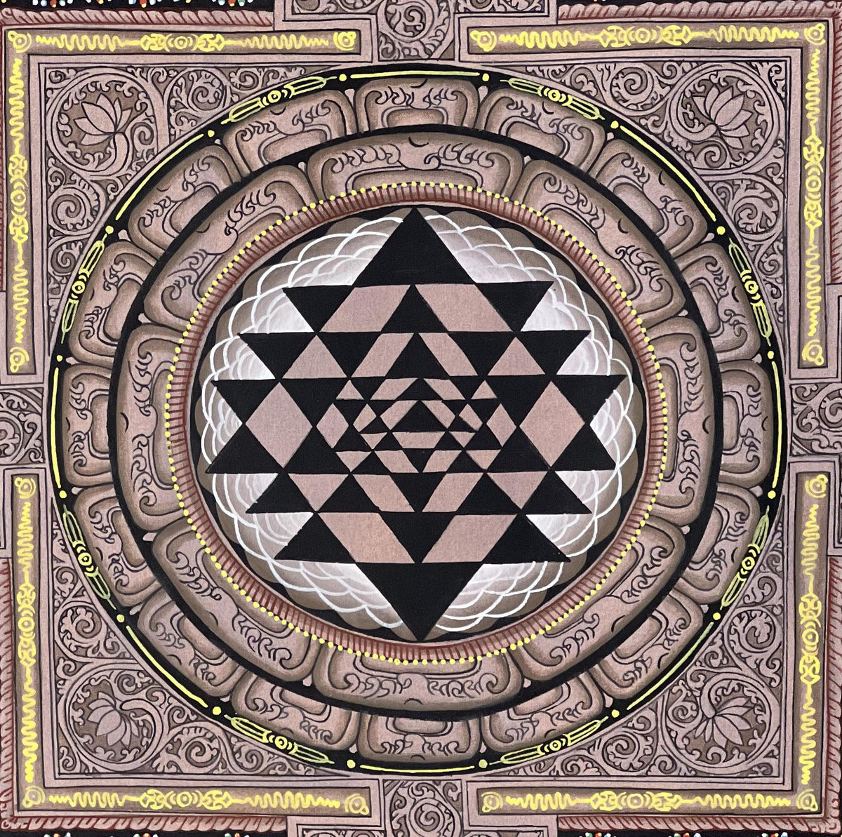 Hand-Painted Shree Yantra Mandala, Newari Paubha Thangka Art