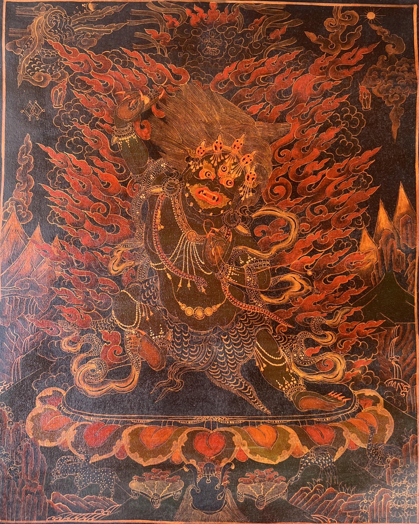 Original Hand-Painted Vajrapani Dharmapala Masterpiece Oil-Varnished Old Tibetan Thangka Painting / Compassion Meditation Art