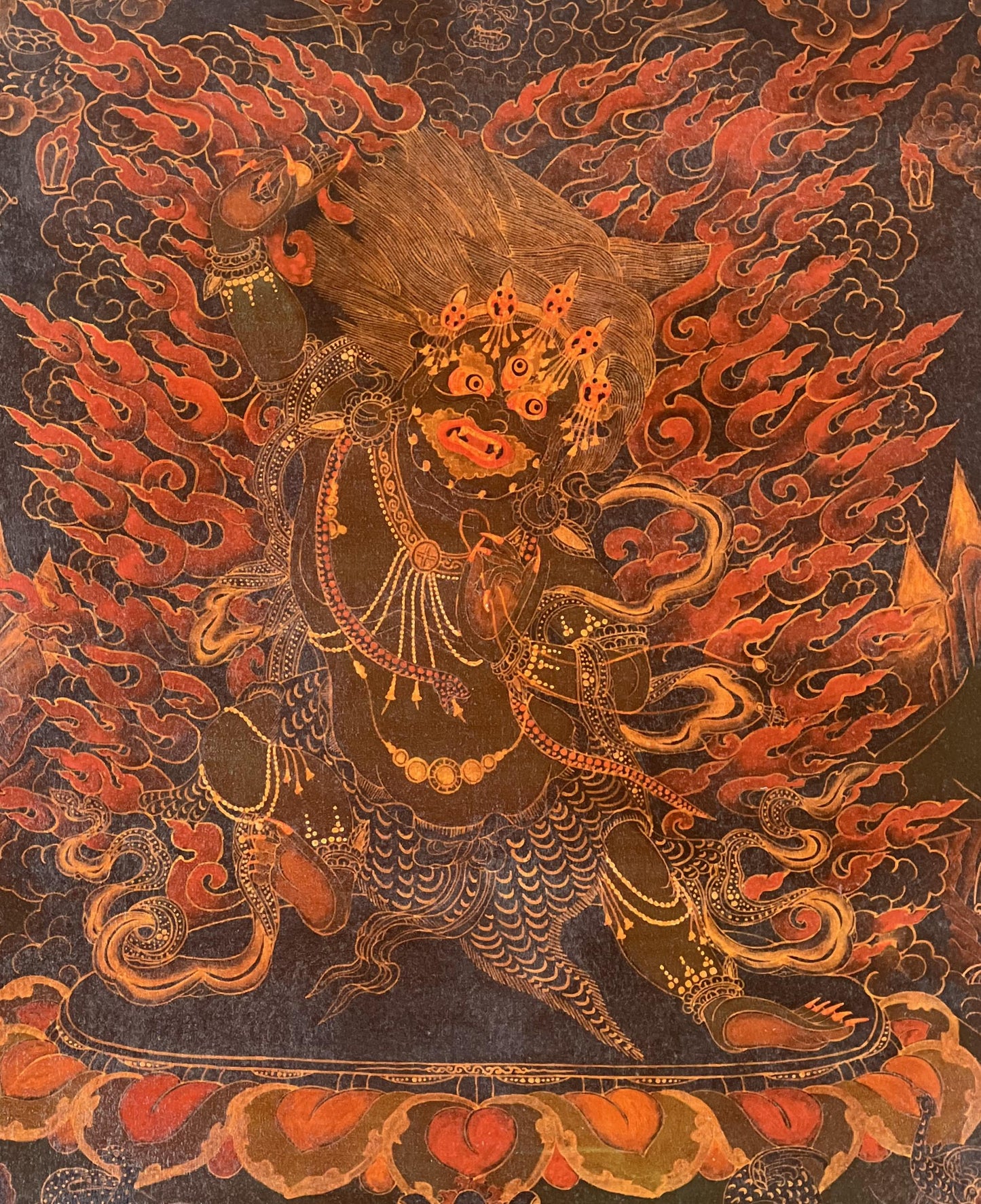 Original Hand-Painted Vajrapani Dharmapala Masterpiece Oil-Varnished Old Tibetan Thangka Painting / Compassion Meditation Art