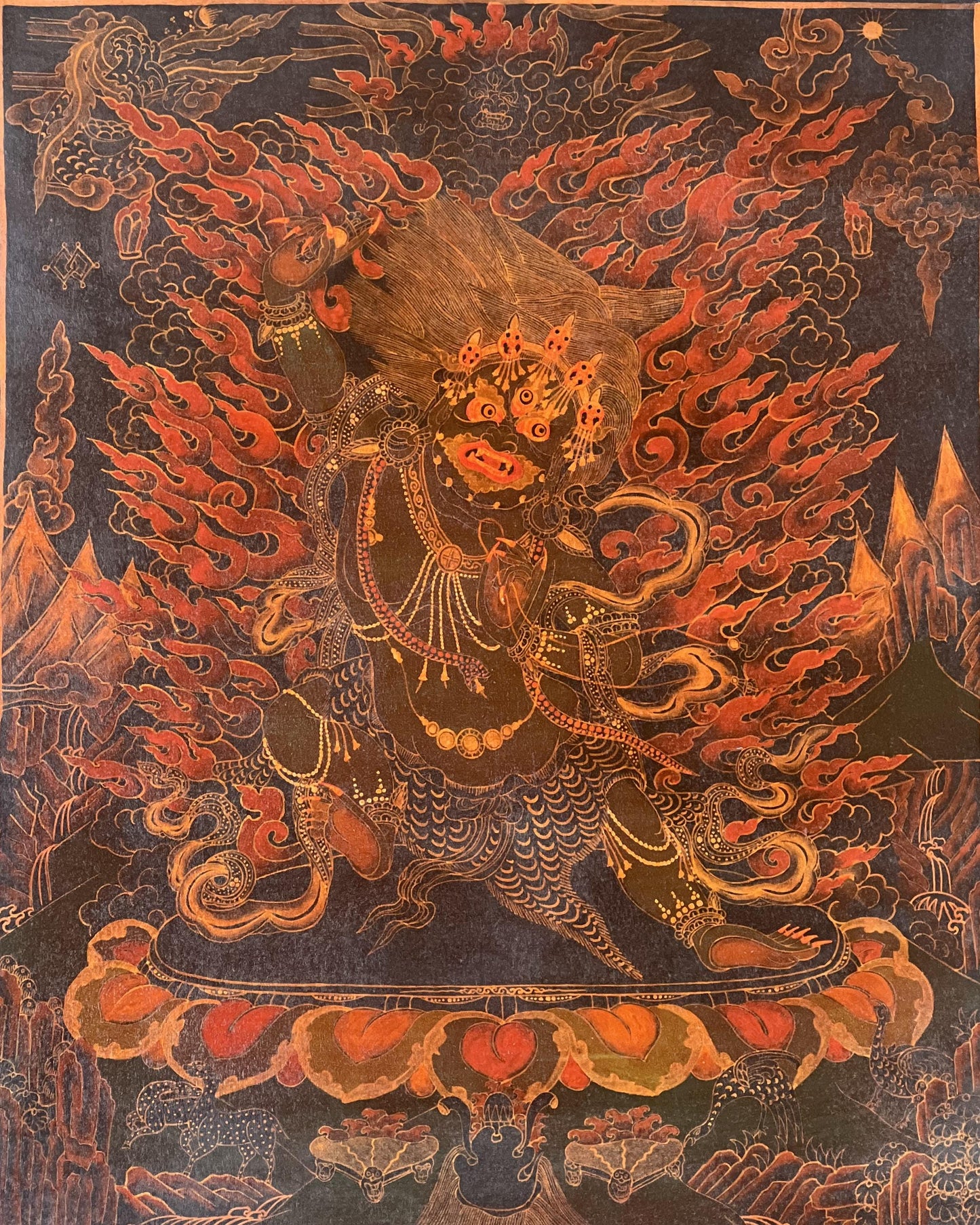 Original Hand-Painted Vajrapani Dharmapala Masterpiece Oil-Varnished Old Tibetan Thangka Painting / Compassion Meditation Art