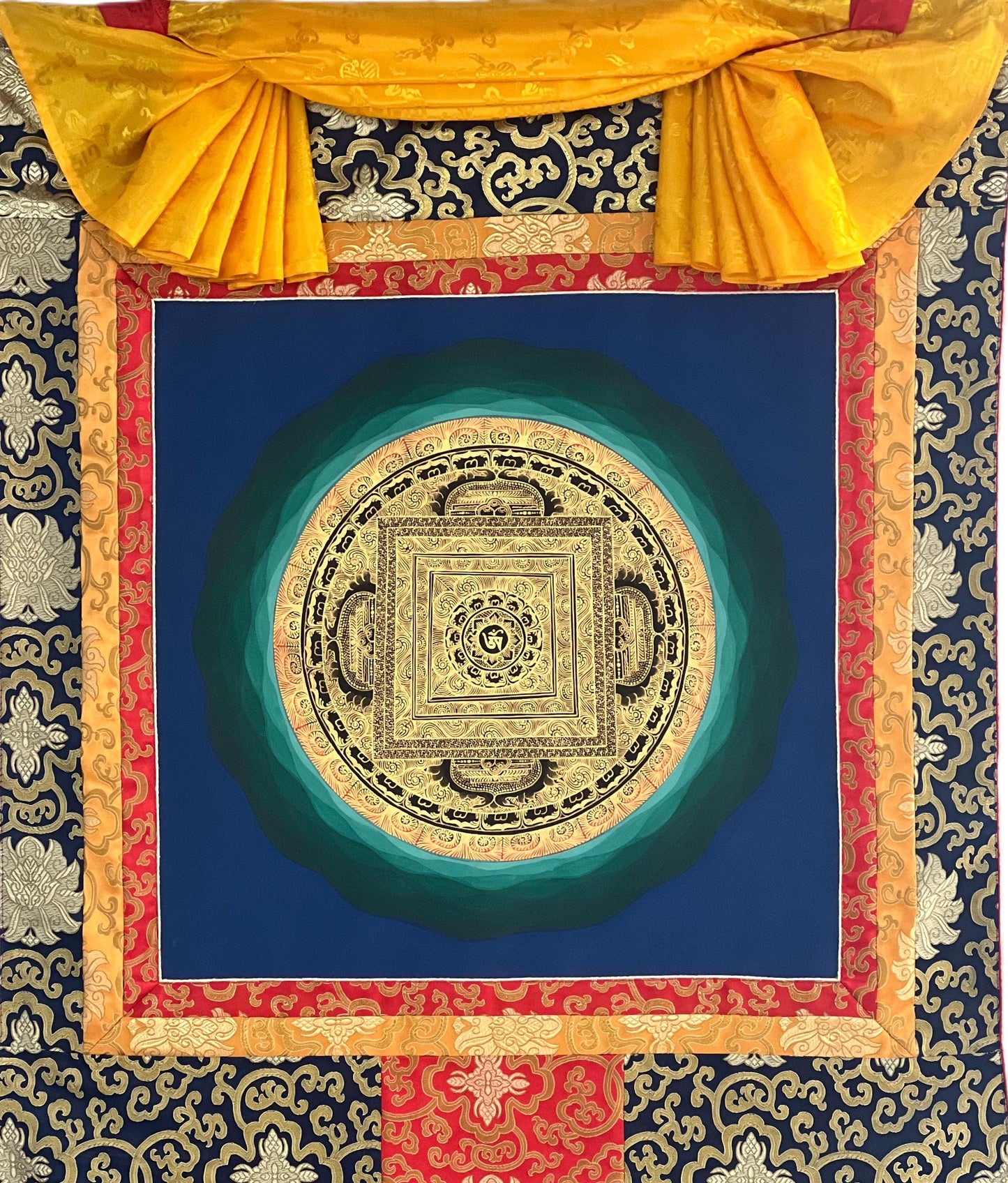 Hand-Painted Om Mani Padme Hum Mandala Thangka | Tibetan Buddhist Wall Art