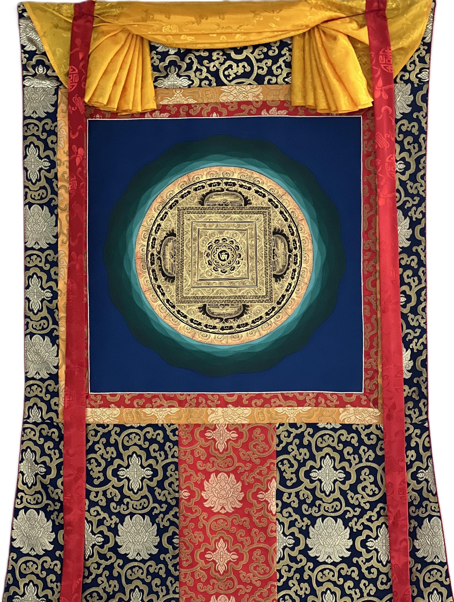 Hand-Painted Om Mani Padme Hum Mandala Thangka | Tibetan Buddhist Wall Art