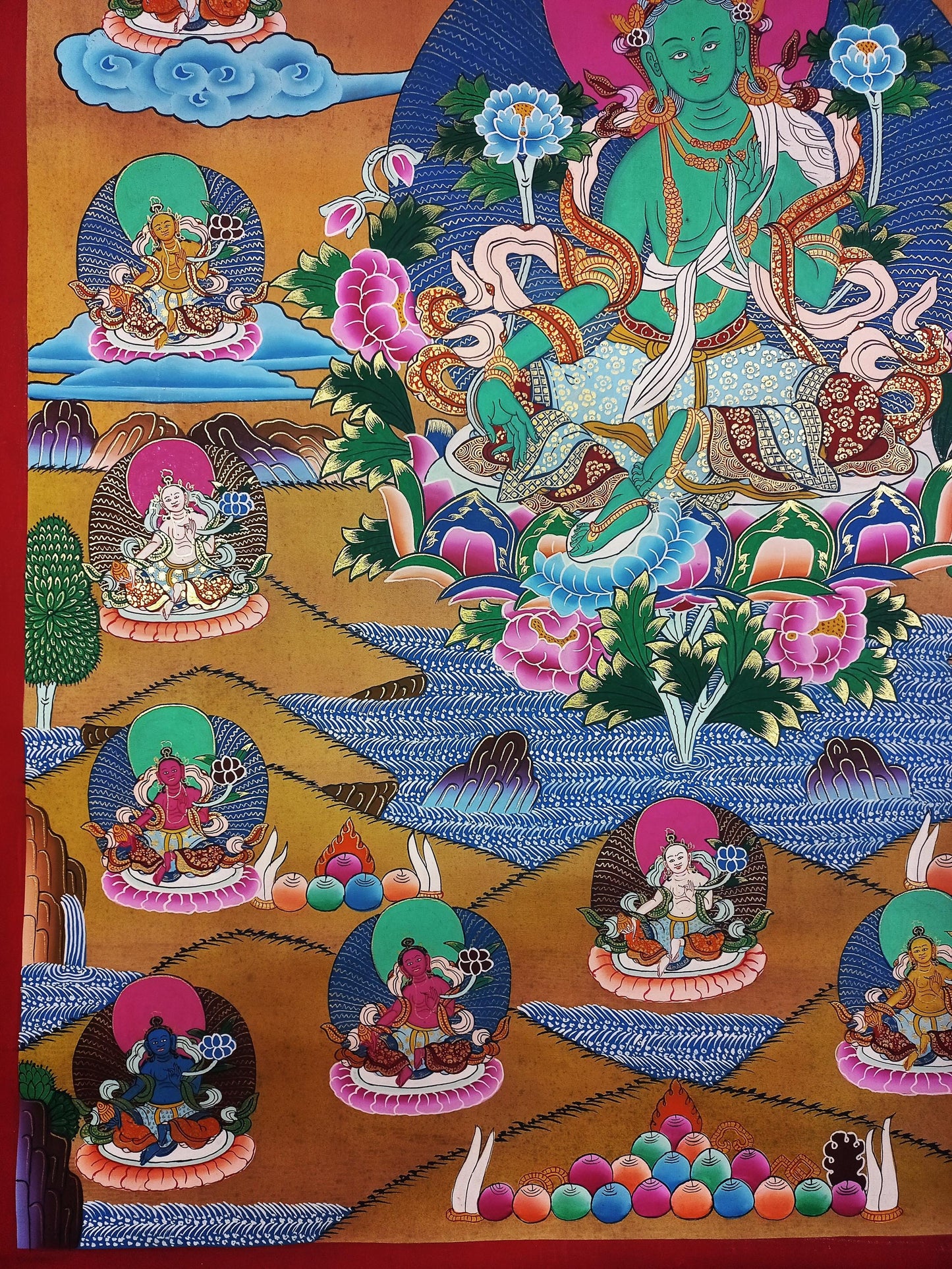 21 Green Tara Thangka Painting - Hand-Painted Tibetan Wall Hanging