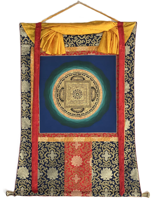Hand-Painted Om Mani Padme Hum Mandala Thangka | Tibetan Buddhist Wall Art