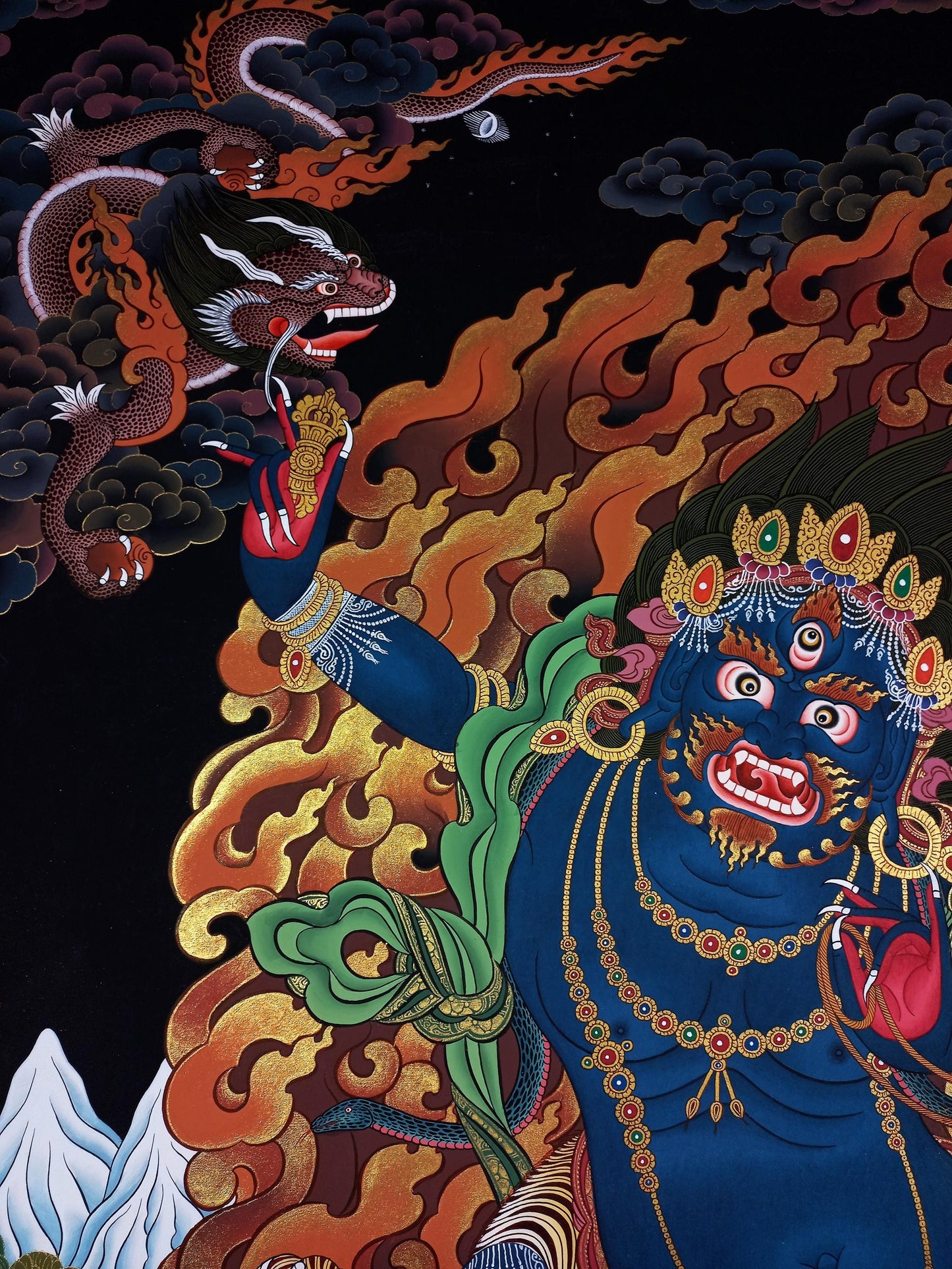 Hand-Painted Vajrapani Thangka Painting, Tibetan Buddhist Art (29x40 in)