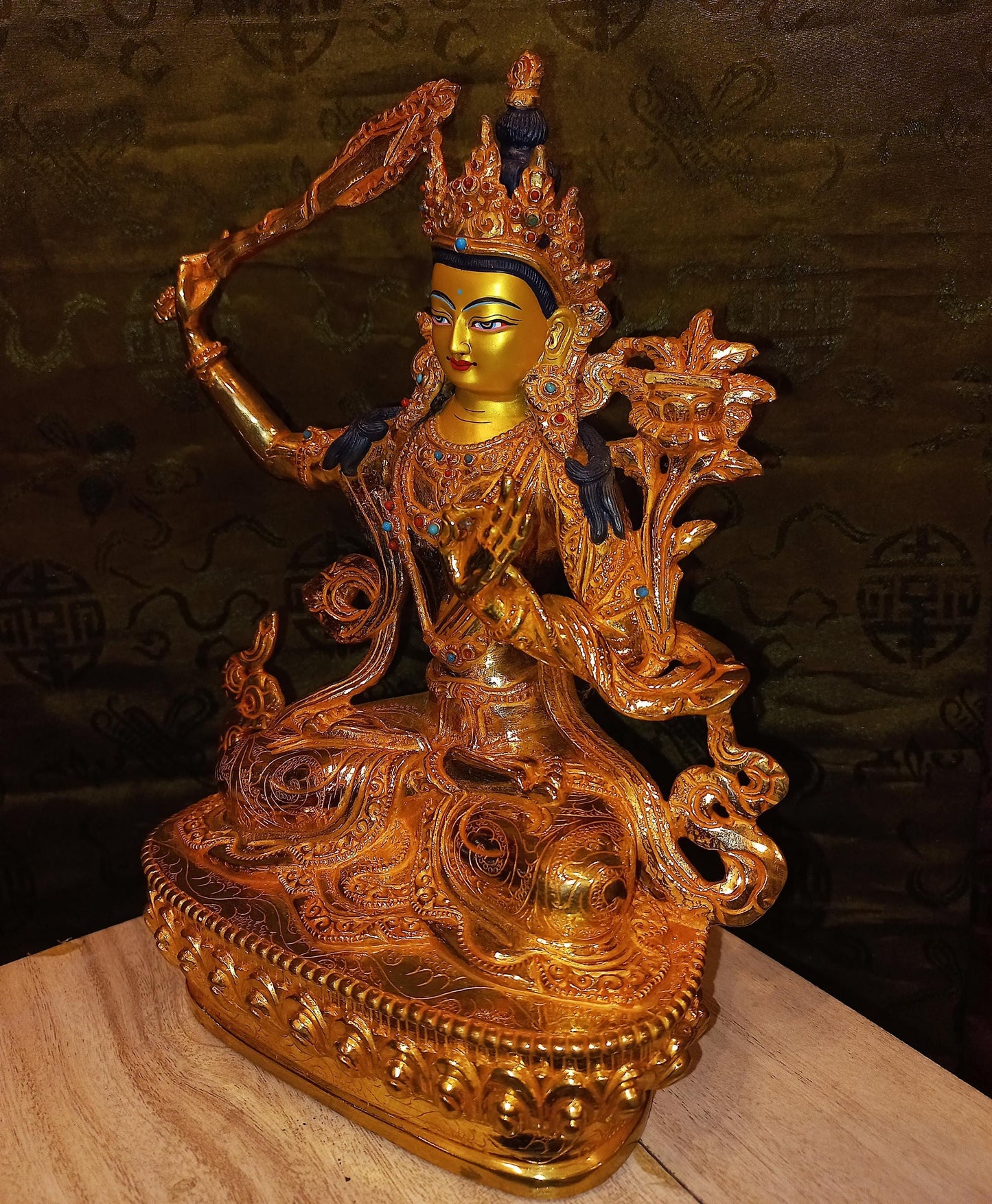 24K Gold Gilded Manjushri Statue | Handmade Nepal, Buddhist Art