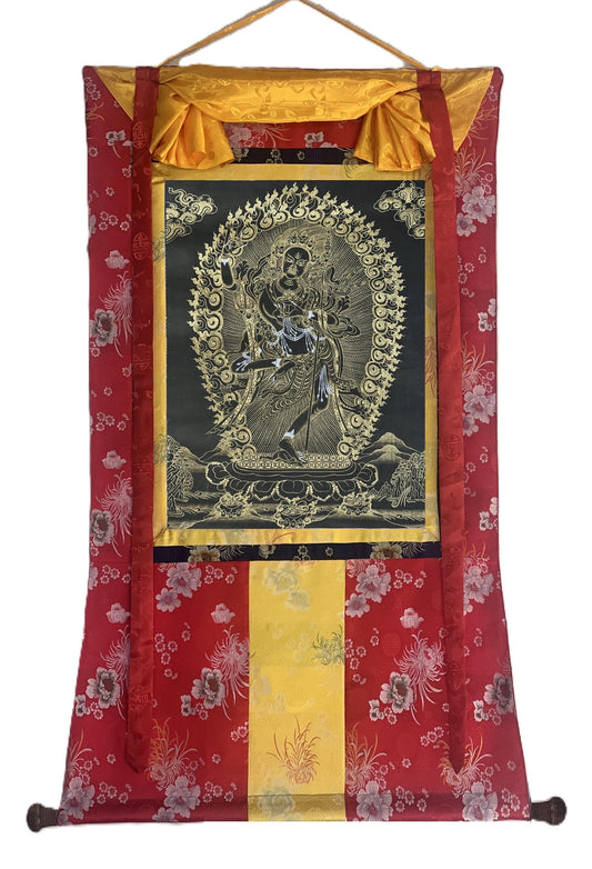 Hand Painted Vajravarahi Thangka: Black and Gold Tibetan Buddhist Art with Silk