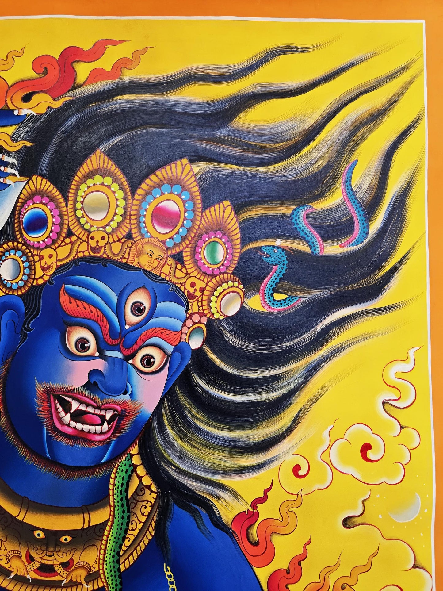 Hand Painted Mahakala Thangka, Newari Style Tibetan Art (32x44 In)